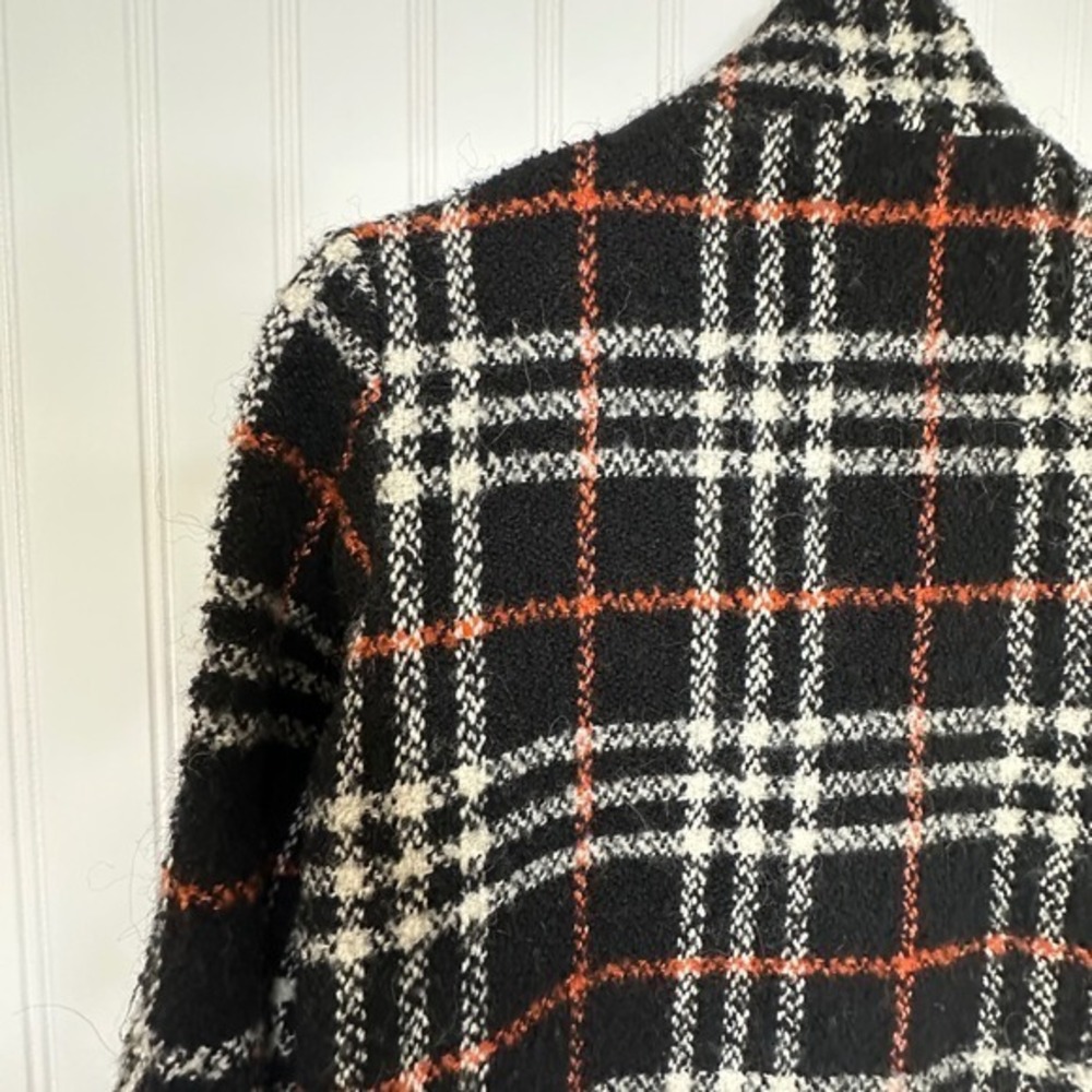 Scotch Soda Plaid Coat Women's Size S Black Orange White Wool Blend Jacket - Picture 14 of 14